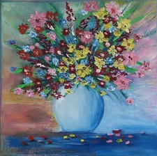 QUADRI MODERNI DIPINTI A MANO SU TELA  CON FIORI PER SALONE O CAMERA DA LETTO