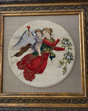 Quadro in tessuto ricamato - Angelo con putto