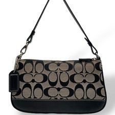 Coach Signature Demi mini pochette borsa a mano tela pelle nera 6094 con sacchetto antipolvere