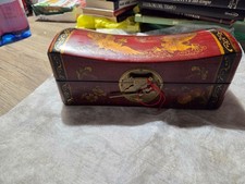 Antica rara scatola portacuscini cinese vintage in pelle laccata dipinta a mano asiatica