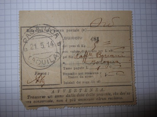 Ricevuta pacco postale - pacco,