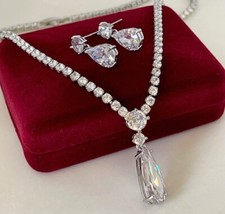Set gioielli deluxe collier orecchini tennis cristallo oro bianco 18 carati placcato oro donna