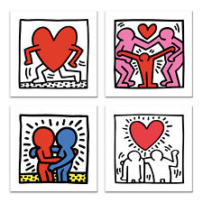 Quadri haring 4 Pezzi Stampa su Tela con Telaio in Legno arte arredamento