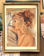 PIN-UP ANNI '50 OLIO SU TELA, AUTORE DA IDENTIFICARE IN CORNICE TAVOLA ORIGINALE