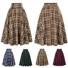 Gonna Scozzese A Trapezio Da Donna - Gonna Lunga Lunga A Quadri - Vita Alta ☆
