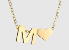 Collana Donna Con Iniziale M Acciaio Collanina Lettera M cuore Pendente