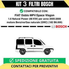 KIT BOSCH 3 Filtri tagliando per FIAT Doblo MPV/Space Wagon 1.6 Natural Power...