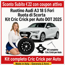 Ruotino Audi A3 18" 5 fori Ruota di Scorta  kit Cric Crick per Auto DOT 2025🔧💥