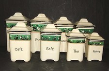 Serie 8 Vasi Spezie Antico Ceramica Scena Di Anatra Art Deco