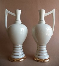 Coppia di vasi bottiglie caraffe Porcellane Canova Padova anni '30 Art Deco 25cm