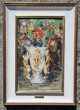 Guido Casciaro ( Napoli 1900 - 1963 ). Fiori in vaso,  natura morta.  Olio .