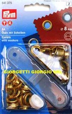 OCCHIELLI con RONDELLE 8mm PRYM 541375 ORO + DIME occhiello vela metallici