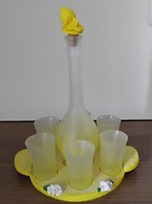 Servizio limoncello cabaret, bottiglia, 6 bicchieri vetro satinato bianco-giallo