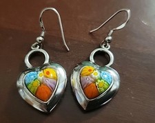 Orecchini cuore ALAN K argento sterling e multicolore vetro artistico Murano millefiori