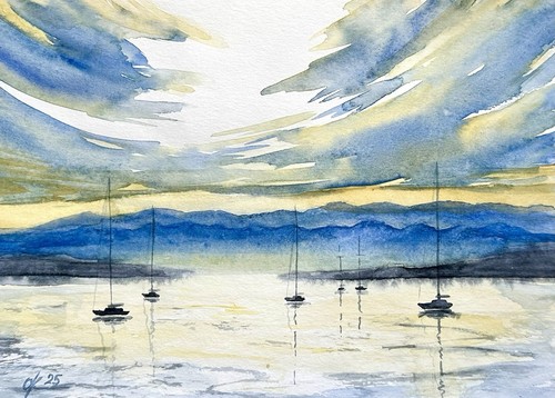 Acquerello paesaggio marino - paesaggio,