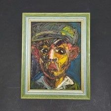 Dipinto materico ritratto di uomo olio su tela con firma non identificata