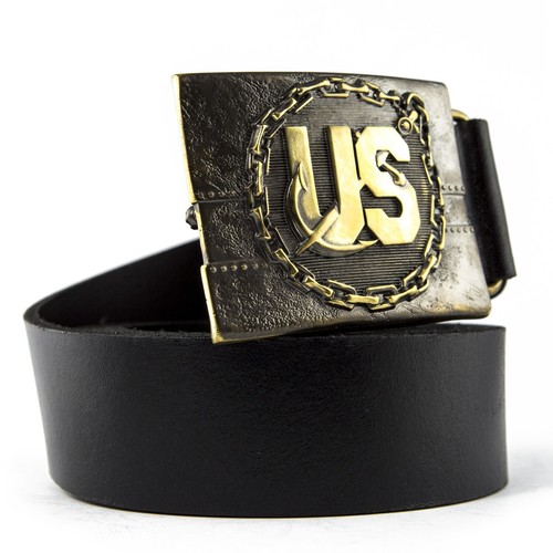 Leather belt with brass buckle
