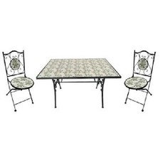 SET PER ESTERNO GIARDINO TAVOLO 120x80 E 2 SEDIE CON INSERTI IN CERAMICA MODELLO