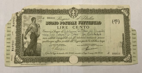 Buono postale fruttifero lire - buono,
