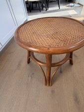 Tavolino rotondo bambù legno curvato anni 60 piano canna supporto piante Tiki vintage MCM