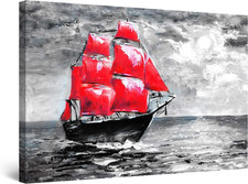 Quadro Su Tela Bianco E Nero Nave Rossa - Grandi Quadri Moderni Astratti - Stamp