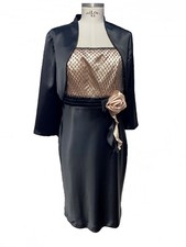 Abito vestito donna elegante cerimonia NERO oro  46 UK 12 mamma sposa sposo