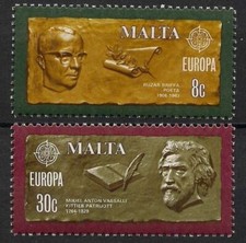 Malta 1980 Letteratura Scrittore Grammatica Libri Vangeli Poeta Europa Popolo 2v set MNH