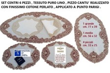 Centri lino , pizzo cantù e tombolo fatti a mano , 6 pezzi ovali colore avorio