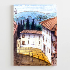 Stampa acquerello villaggio