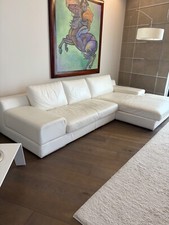 Divano con 3 Posti con Poggiapiedi - bianco di pelle come nuovo - Design moderno
