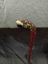 Bastone Da Passeggio Con Manico Col Viso Di Tigre Intagliato A Mano