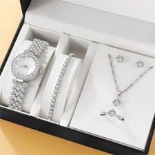 Set Luxury Orologio Collana Bracciale  Orecchini Anello Strass Donna elegante