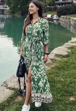 ZARA GREEN LONG PRINTED SHIRT