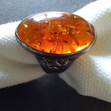 ANELLO AMBRA BALTICA NATURALE E FILIGRANA ARGENTO 925 GIOIELLO DONNA 