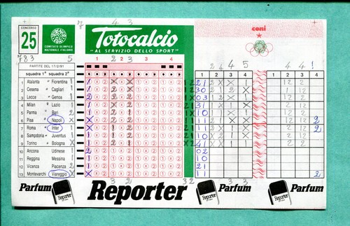 Schedina totocalcio del - totocalcio, n.25