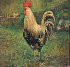 Oil painting on tablet rooster