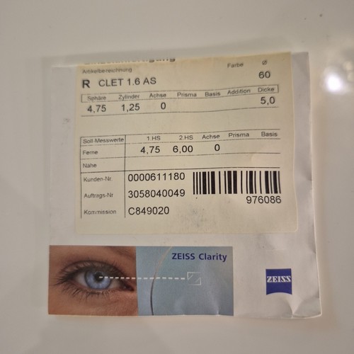 Zeiss lente monofocale 6 - monofocale, 1.6