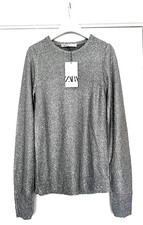 ZARA Silver SEQUINNED KNIT TOP