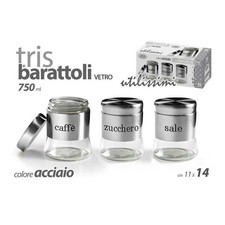 TRIS BARATTOLI BARATTOLINO 750ML 11X14CM VETRO SALE ZUCCHERO CAFFE 772016 ACCIAI