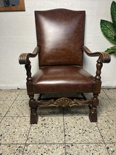 Poltrona trono poltrona salone stile barocco legno massello intagliato pelle poltrona