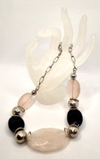 quarzo rosa onice argento collana