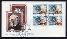 FDC ROMA 1979 SIR ROWLAND HILL IN QUARTINA