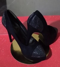 Scarpe eleganti NERO effetto camoscio, punta e tacco con strass metallizzato, 38