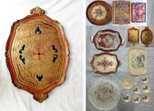 VASSOIO OVALE IN LEGNO LACCATO E DECORATO cm 50  x 34. usato ben conservato