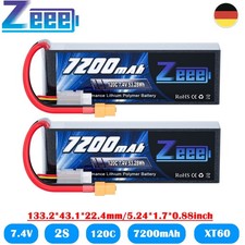 2 batterie Zeeee 2S 7,4 V Lipo 120 C 7200 mAh XT60 per RC serbatoio elicottero RC aereo