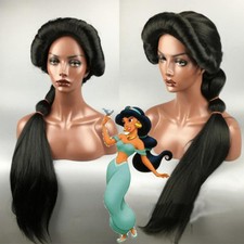 Parrucca Jasmine Aladdin mora lunghi capelli neri carnevale cosplay professional