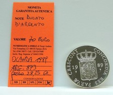 RARA MONETA OLANDA DUCATO D'ARGENTO DEL 1989 PESO 28,25 GR. PROOF
