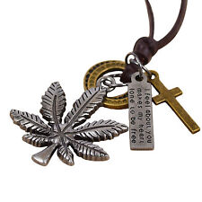 Collana militare uomo ragazzo pendente a marijuana piastrina anelli e crocifisso