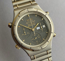 SEIKO 7A38-7130 Sports 100 Cronografo TITANIO Quadrante Nero Vintage 1986