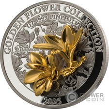 MAGNOLIA Collezione Fiori d'Oro 1 Oz Moneta Argento 5$ Samoa 2025